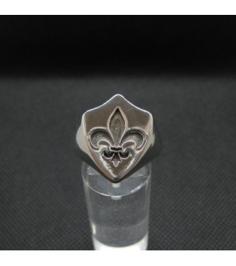 R002080 Sterling Silver Men Signet Ring Fleur De Lys Solid Genuine Hallmarked 925